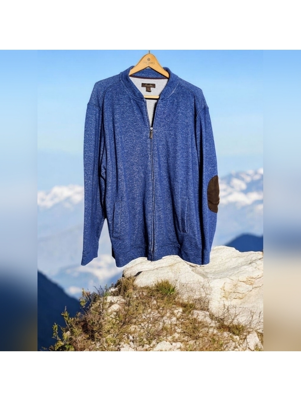 Tasso Elba Elbow Patch XL Men's Blue Zip-Up Sweater